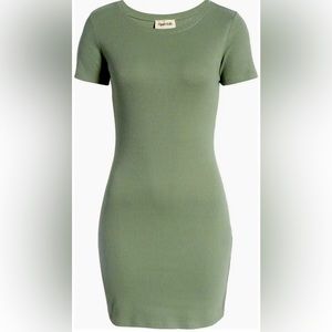 Open Edit Green Agave Ribbed T-Shirt Dress - Size S